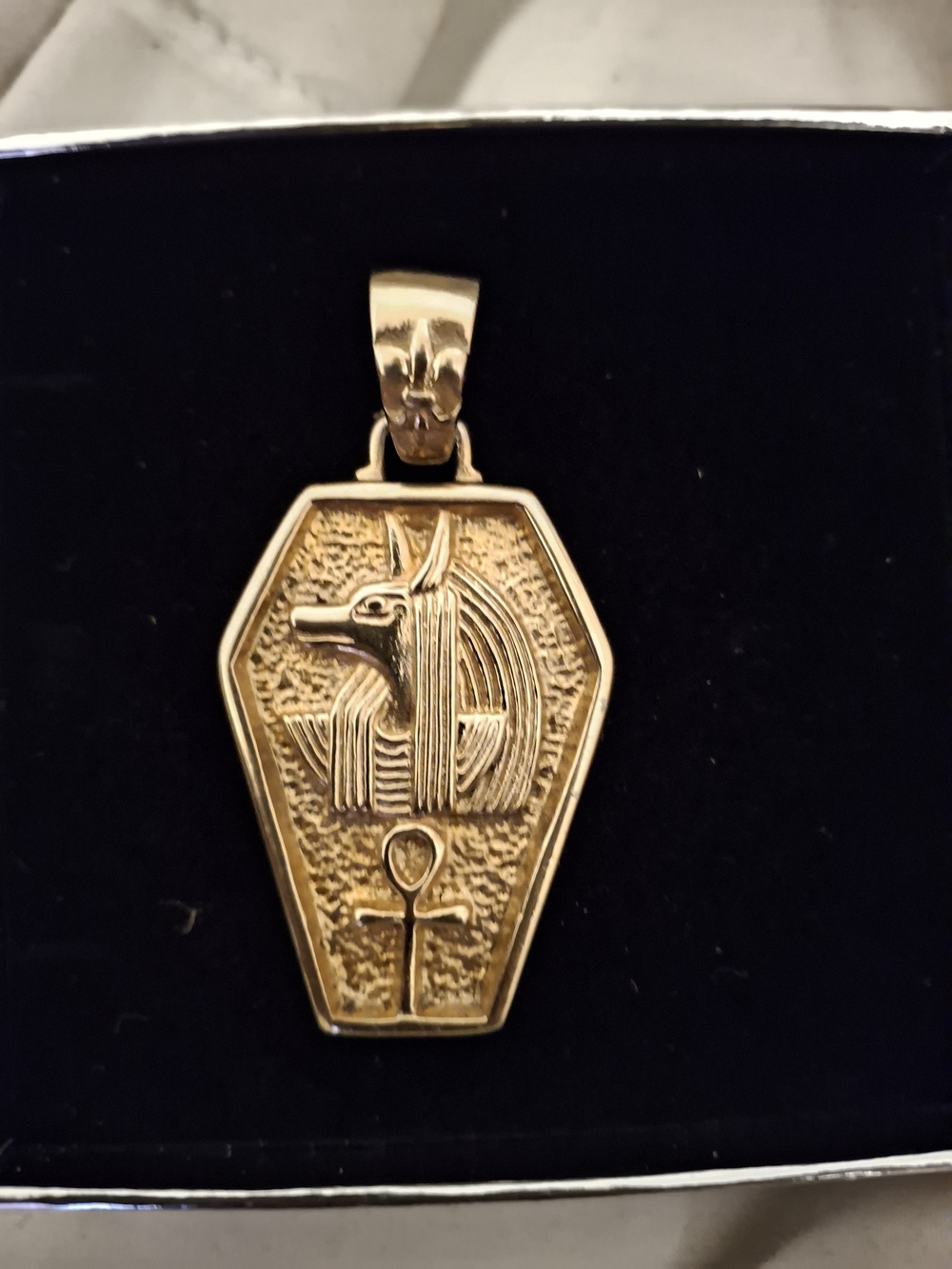 Gold-Tone Egyptian Anubis Coffin Pendant